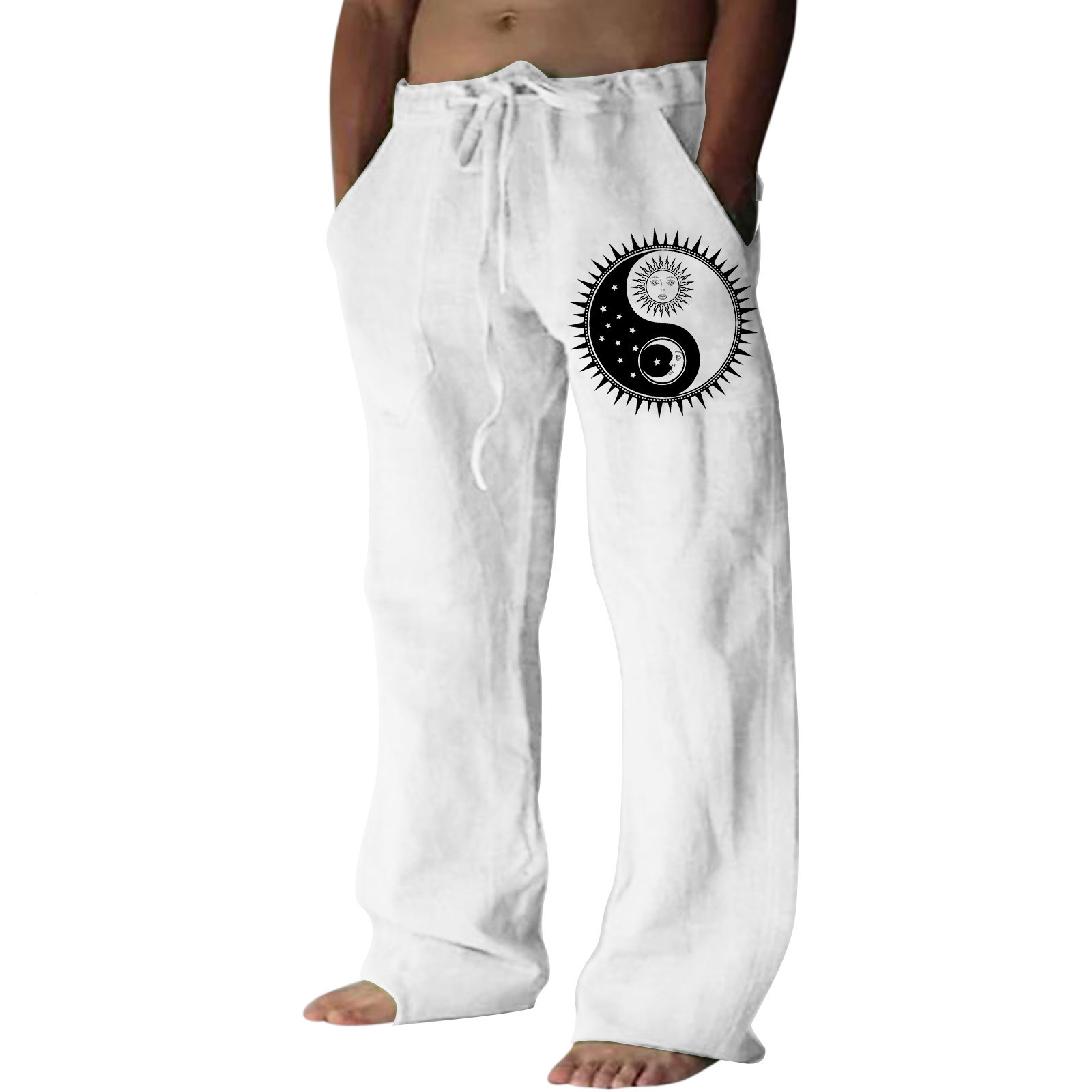 Men's Tracksuits 13 1 Toddler Apparel Boy Mens Fashion Casual Printed Linen Pocket Lace Up Pants Large Size 221122
