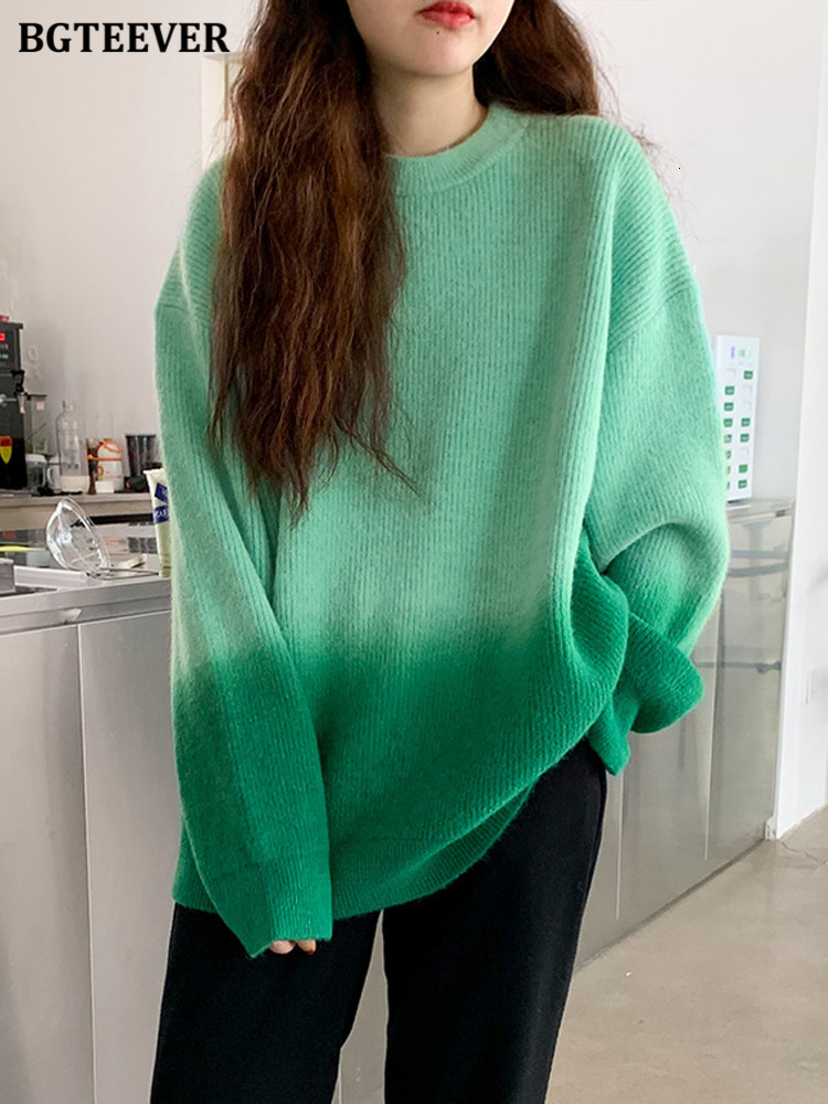 Women's Sweaters BGTEEVER Stylish Gradient Women Autumn Winter O-neck Long Sleeve Loose Female Pullovers Jumpers 221123