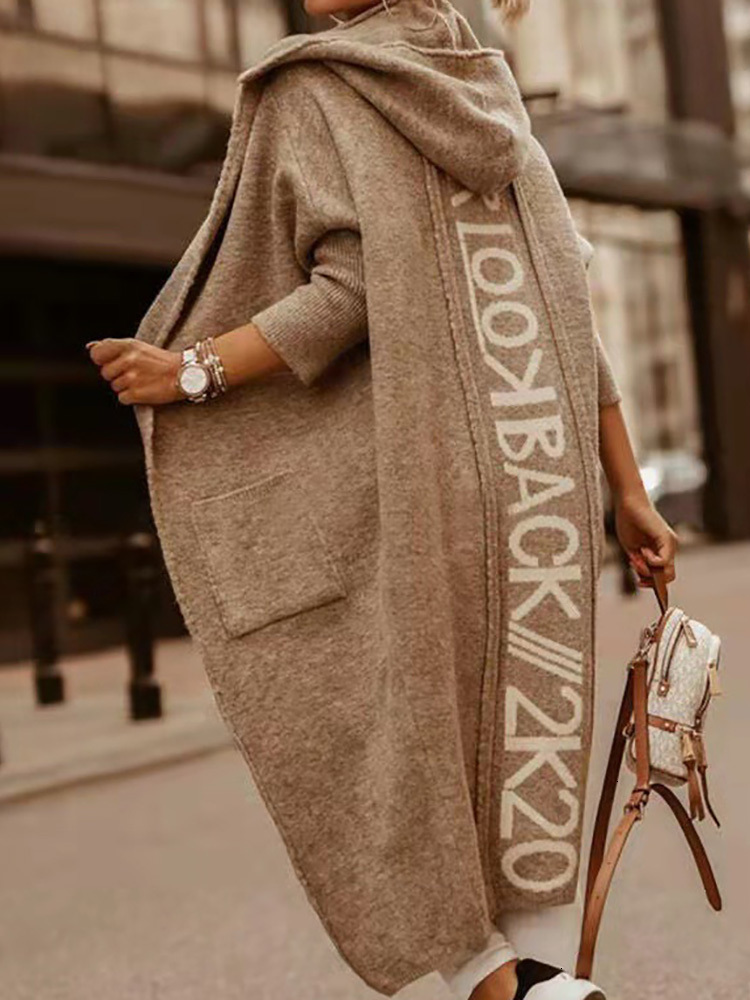 Women's Knits Tees Women Sweater Hooded Long Sleeve Letter Printing Casual Spring Autumn Pocket Loose Ladies Cardigan Streetwear Drop 221123