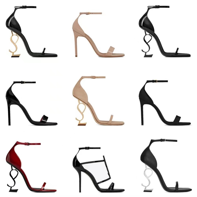 New Fashion Women Sandals Luxury Designer High Heel Shoes Sexy Letter Banquet Shoes Leather Rubber Slotted Buckle Shallow Mouth Thin Pointed Round Head 36-41