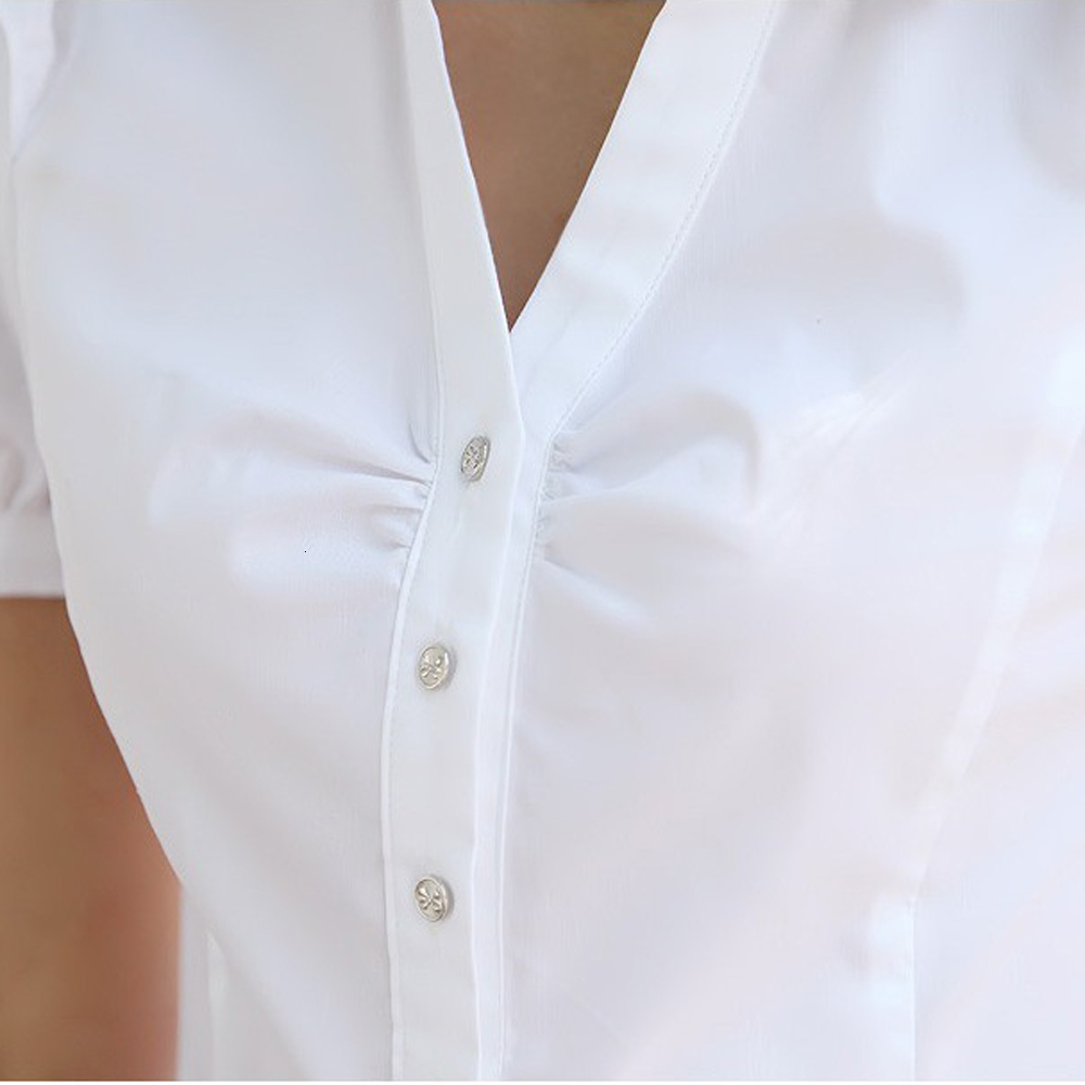Women's Jumpsuits Rompers Plus Size 5XL Summer Women's Short Sleeve Cotton Blouses Shirts Ladies Office Wear Elegant Blouse Feminina White F