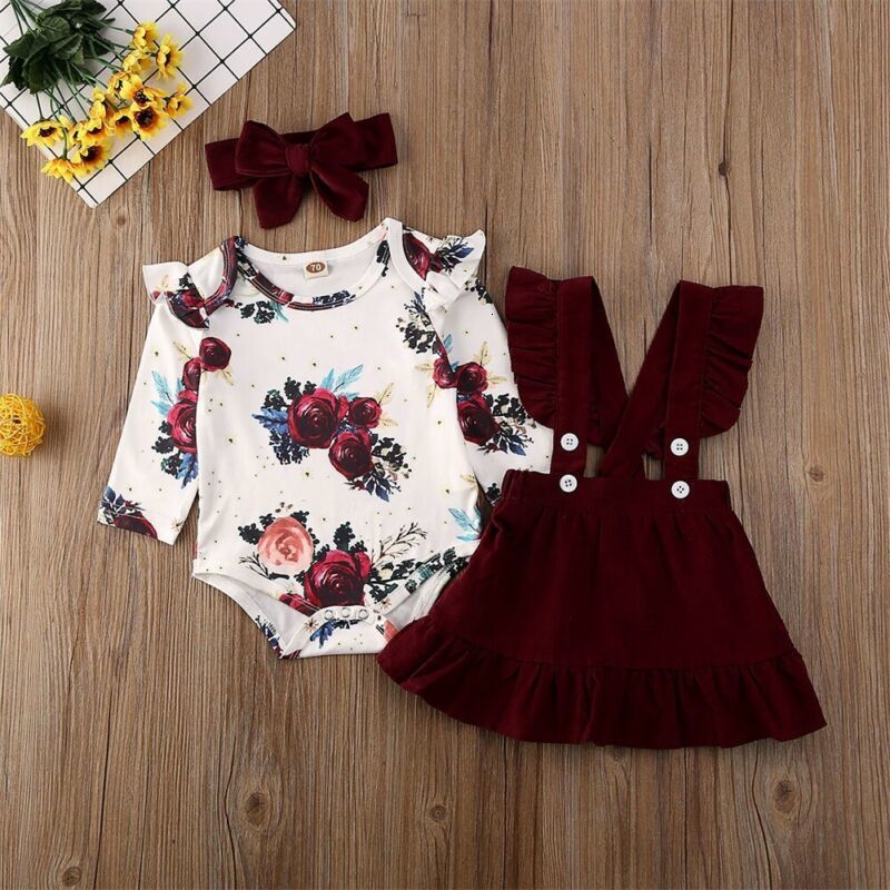 Clothing Sets born Baby Girl Clothes Set Floral Bodysuit Romper Jumpsuit Tops T Shirt Suspender Skirts Bow Headband Outfit 221122