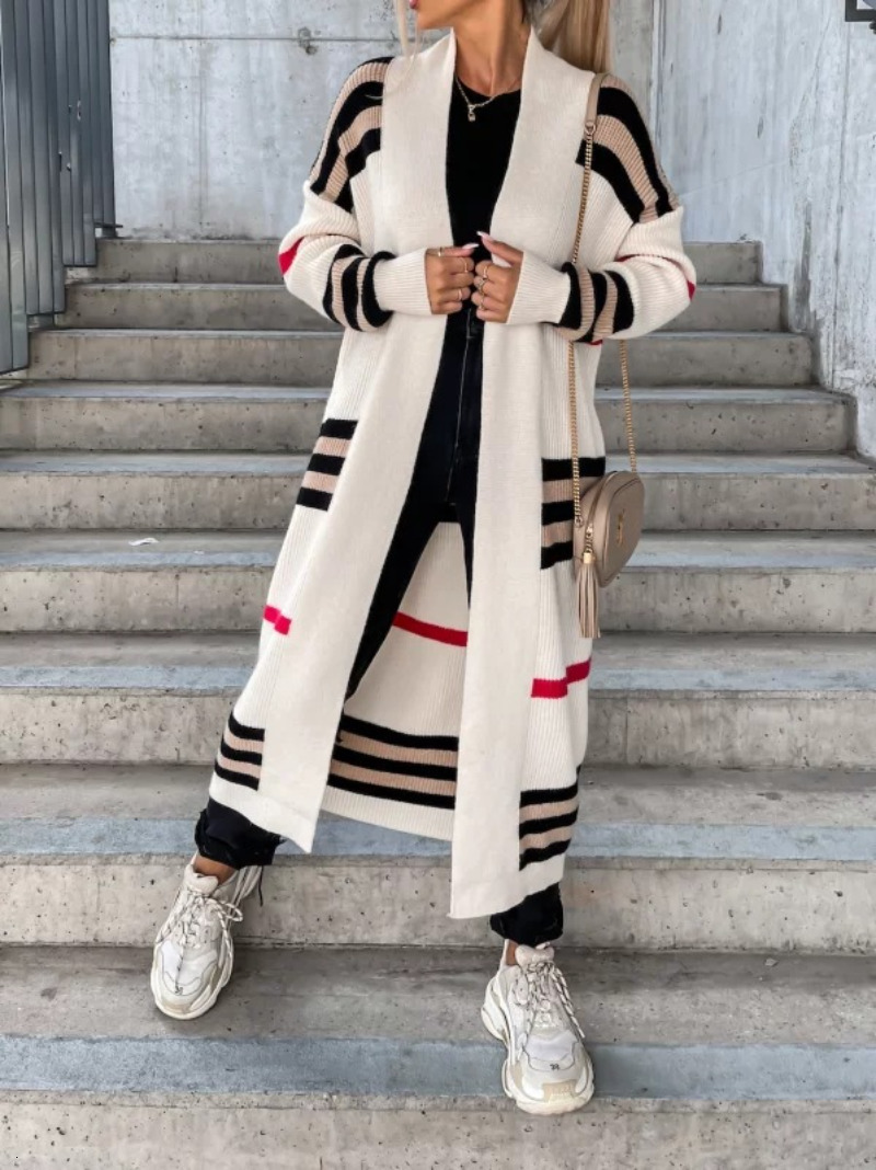 Women's Knits Tees Autumn Winter Women Stripe Sweater Cardigan Solid Color Long Sleeve Casual Streetwear Sexy Knitting Open Tops 221123