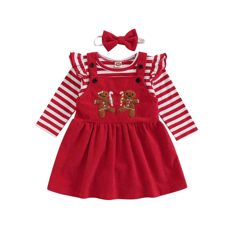 Clothing Sets -08-01 Lioraitiin 0-24M Infant Baby Girl Christmas Stripe Print Long Sleeves Ruffle Romper Gingerbread Man Bib Dress 221122