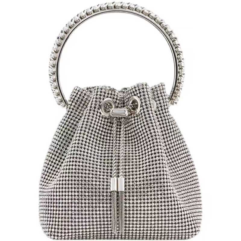 Shoulder Bags Diamonds Tassel Evening Clutch Bag Women Luxury Designer Chain Metal Ring Handle Shiny Crystal Bucket Purse Bridal Wedding Party 221017
