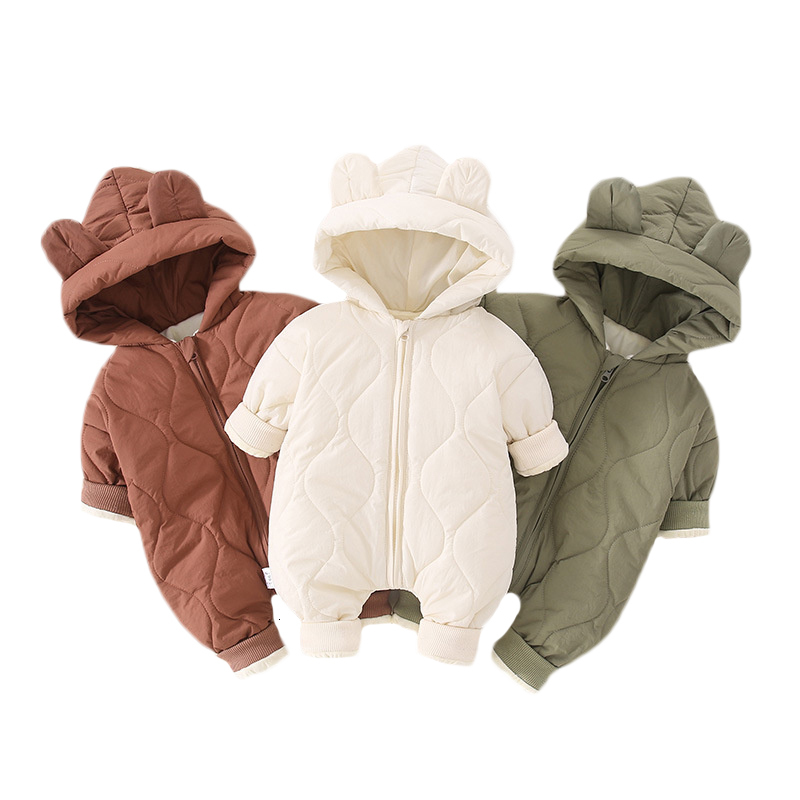 Rompers 3-24M Winter Thick born Baby Girls Boys Hooded Cotton Infant Clothes Outfit Jumpsuit Warm Snow Outdoor Clothing 221122
