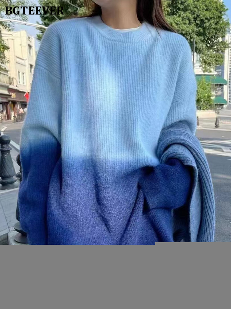 Women's Sweaters BGTEEVER Stylish Gradient Women Autumn Winter O-neck Long Sleeve Loose Female Pullovers Jumpers 221123