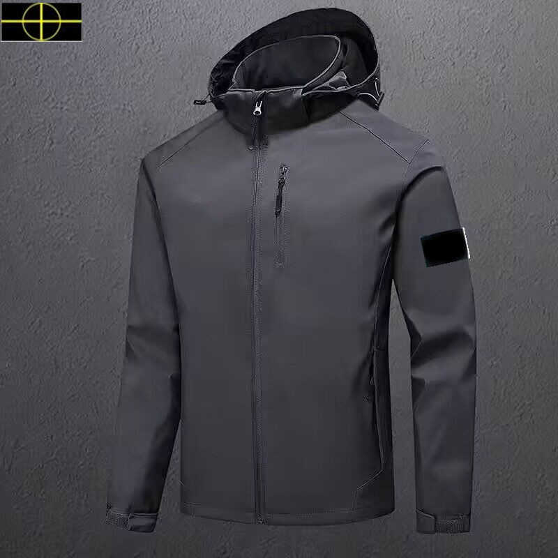 plus size coat Spring and Autumn Stone Men's Jacket islands Stand Collar Hooded Solid Men's Casual Windproof Outdoor Is land Jacket Coat New2024 -10-21