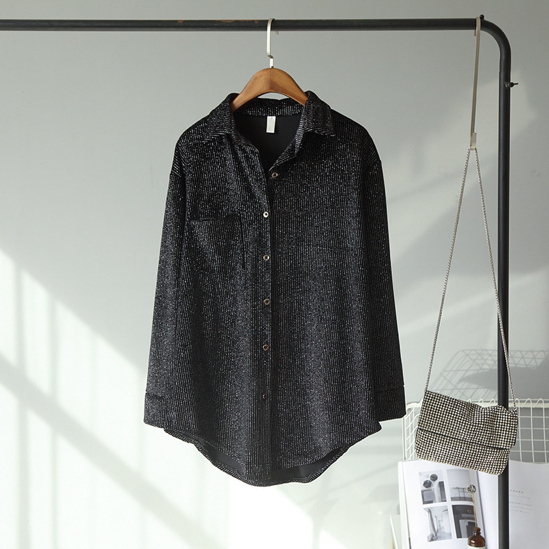 Women's Jumpsuits Rompers One Size Women Loose Velour Blouses Ladies Tops Spring and Autunm Vintage Woman Black Long Sleeve Classics Female Shirt
