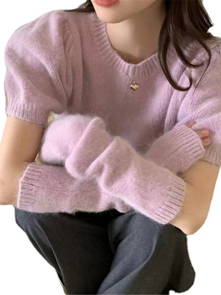 Women's Sweaters Sexy Off Shoulder Women Knitted Pullover Slim Puff Sleeve Knit Tops O Neck Long Sleeves Soft Pullovers ZY6641 221123