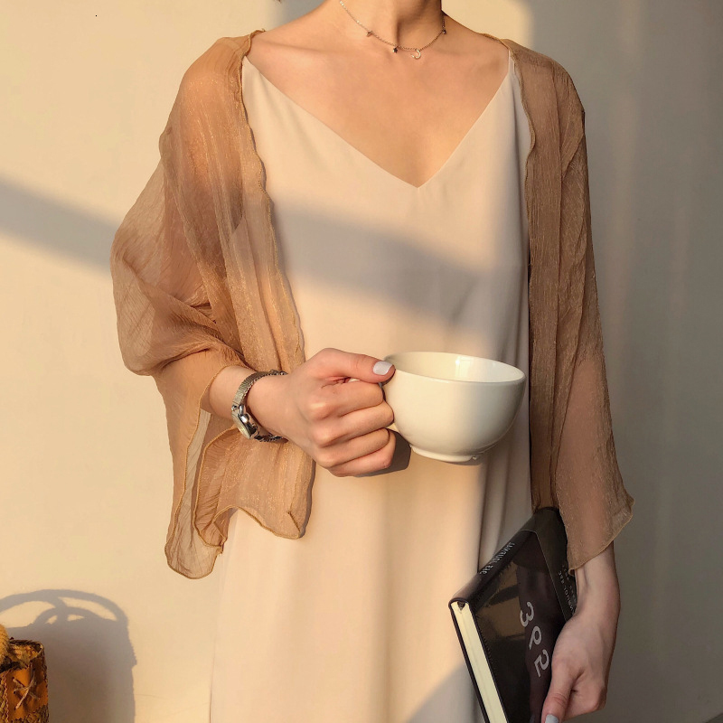 Women's Jumpsuits Rompers Pearl Diary Women summer Crinkle Chiffon Cardigan Sheer Casual Hawaii Style See Through Transparent Loose Top For Vacat
