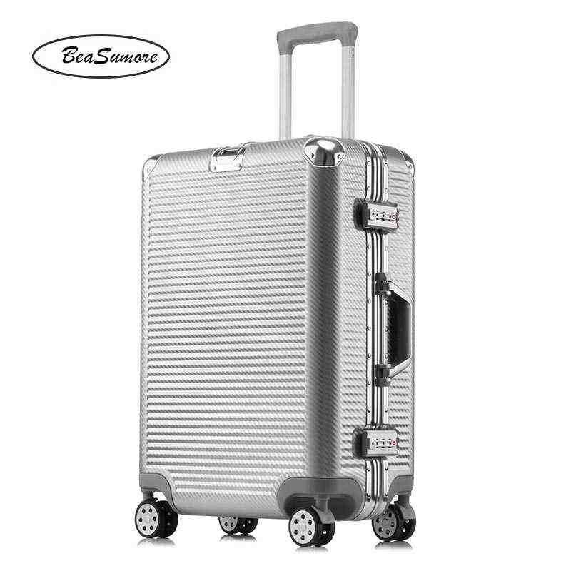 Beasumore New Weave Pattern Rolling Luggage Spinner Aluminum Frame Trolley Women Men Inch Cabin Suitcase Wheels J220707