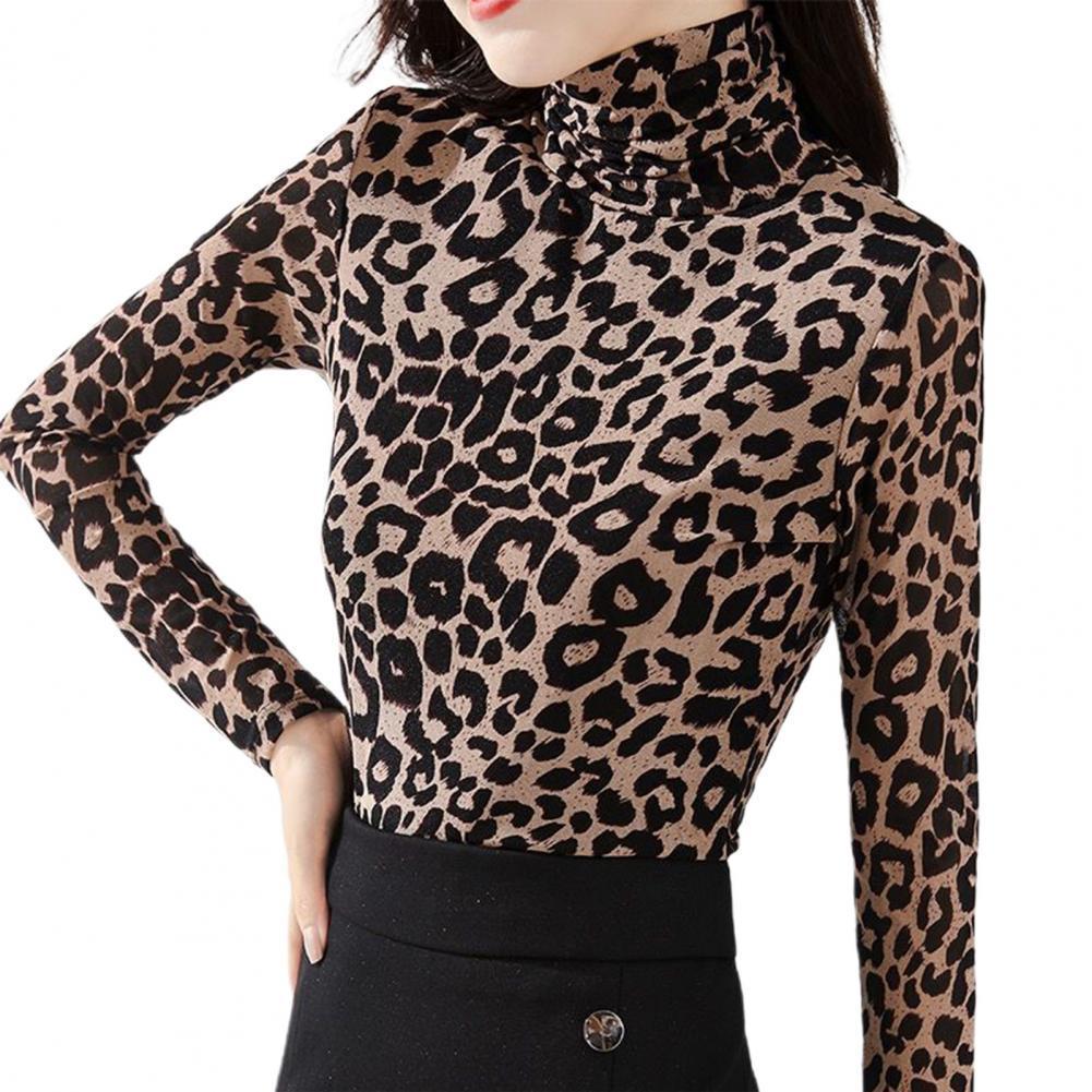 Women's Jumpsuits Rompers Sexy Women Turtle Neck Long Sleeve Leopard Print Autumn Basic Blouse Tshirt 221123