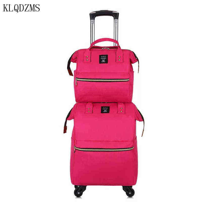 KLQDZMS women fashion luggage set trolley travel suitcase handbag Casual case bag wheels rolling J220707
