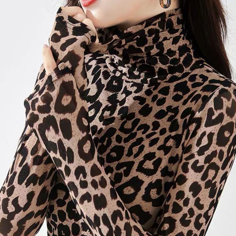 Women's Jumpsuits Rompers Sexy Women Turtle Neck Long Sleeve Leopard Print Autumn Basic Blouse Tshirt 221123