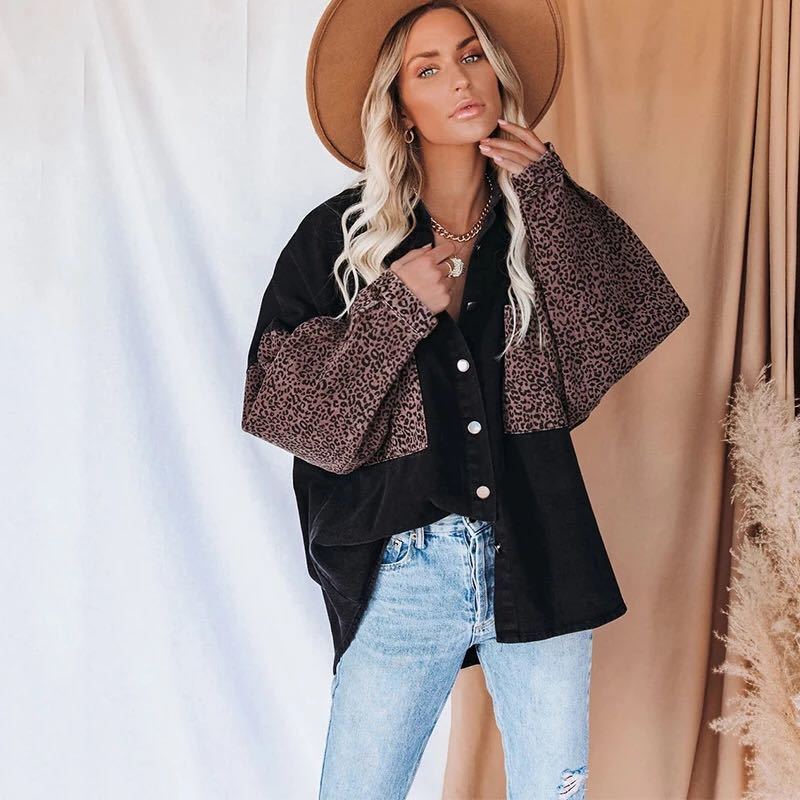 Women's Blouses Shirts Ladies Blouse Patchwork Summer Leopard Button Casual Women Turn Down Collar Pocket Long Sleeve Buttons Female Shirts 22112