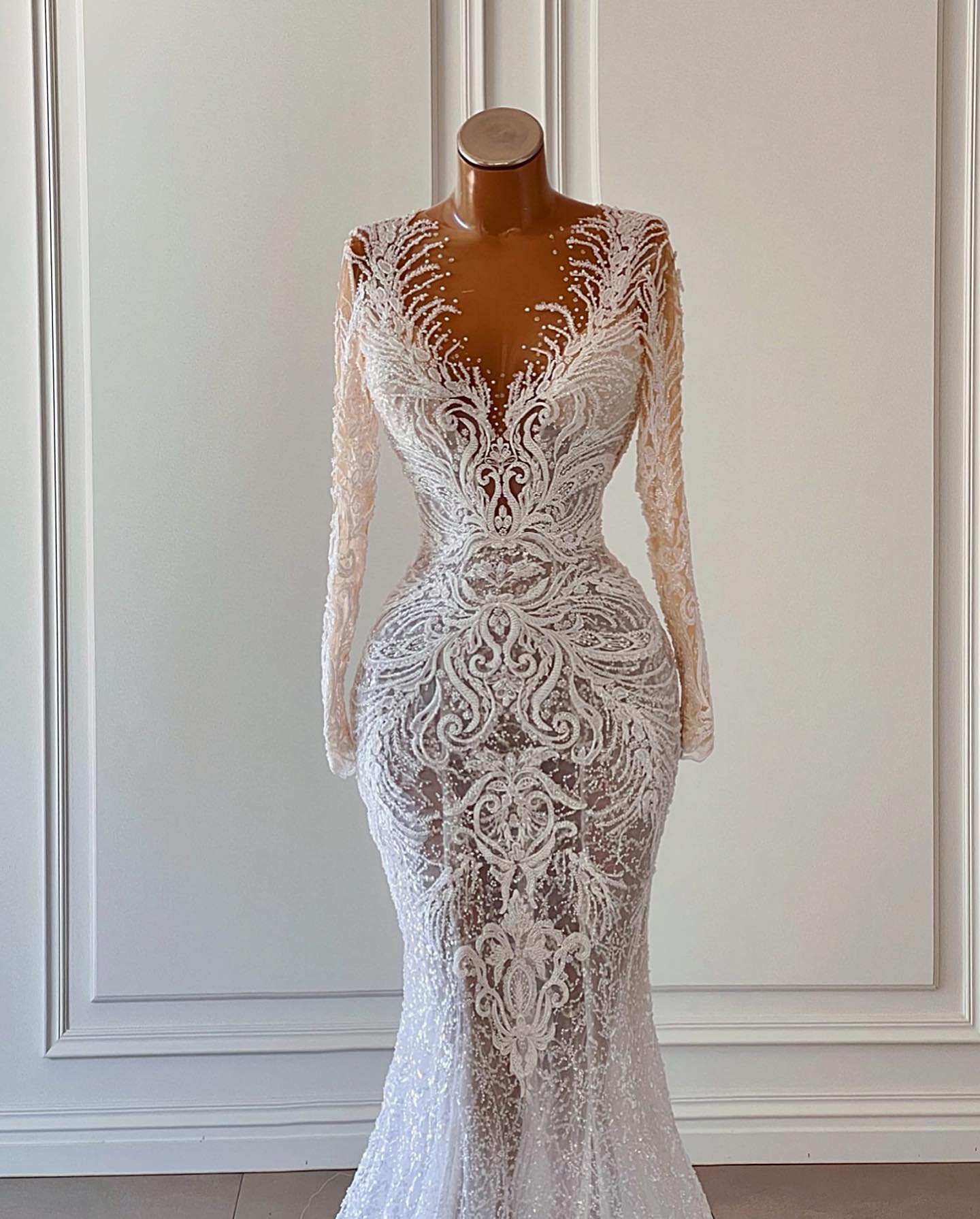 Sexy 2023 Mermaid Wedding Dress Lace Appliqued Beaded Sheer V Neck Bridal Gowns Arabic Custom Made vestidos de novia