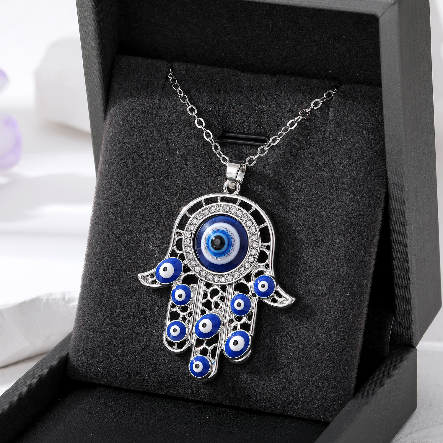 Enamel Turkey Evil Eye Fatima Hand Necklace For Women Hollow Blue Eye Hand Necklaces Jewelry
