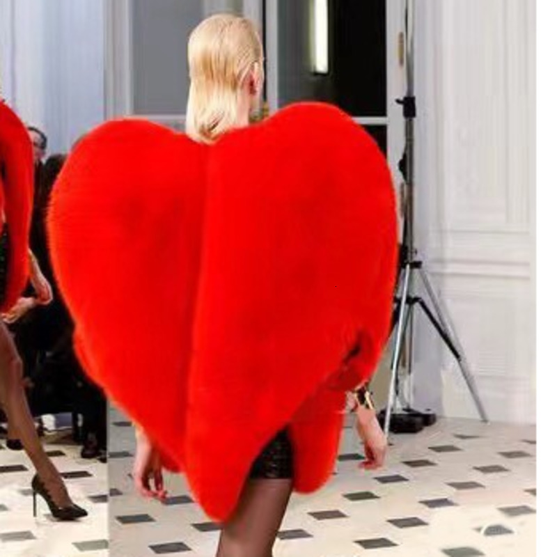 Women's Fur Faux IEFB / Autumn Winter Heart Pattern Personality O Collar Sleeveless Exaggeration Coat Women Fashion OB140 221123