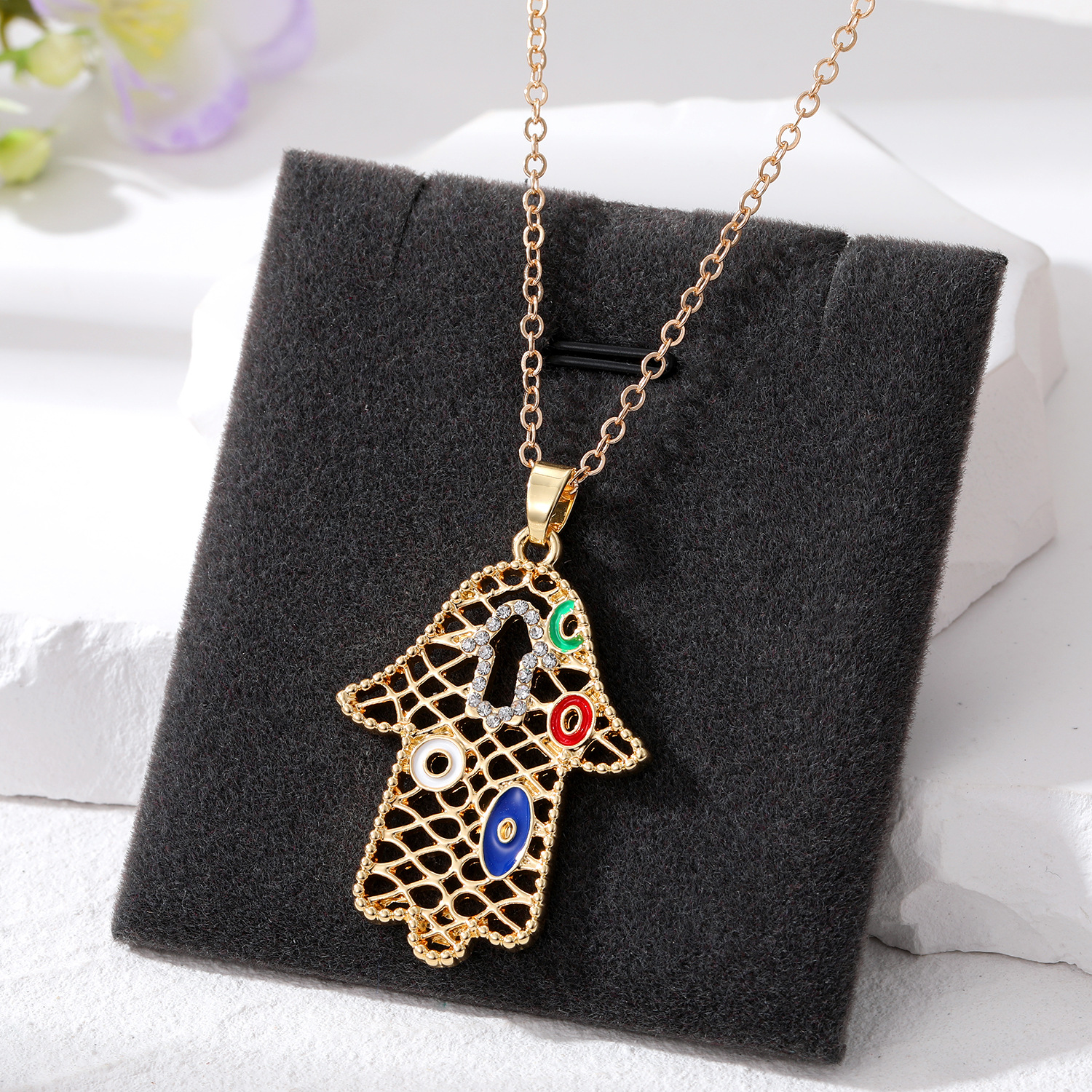 Turkey Evil Eye Fatima Hand Pendant Necklace For Women Hollow Blue Eyes Hand Necklaces Jewelry
