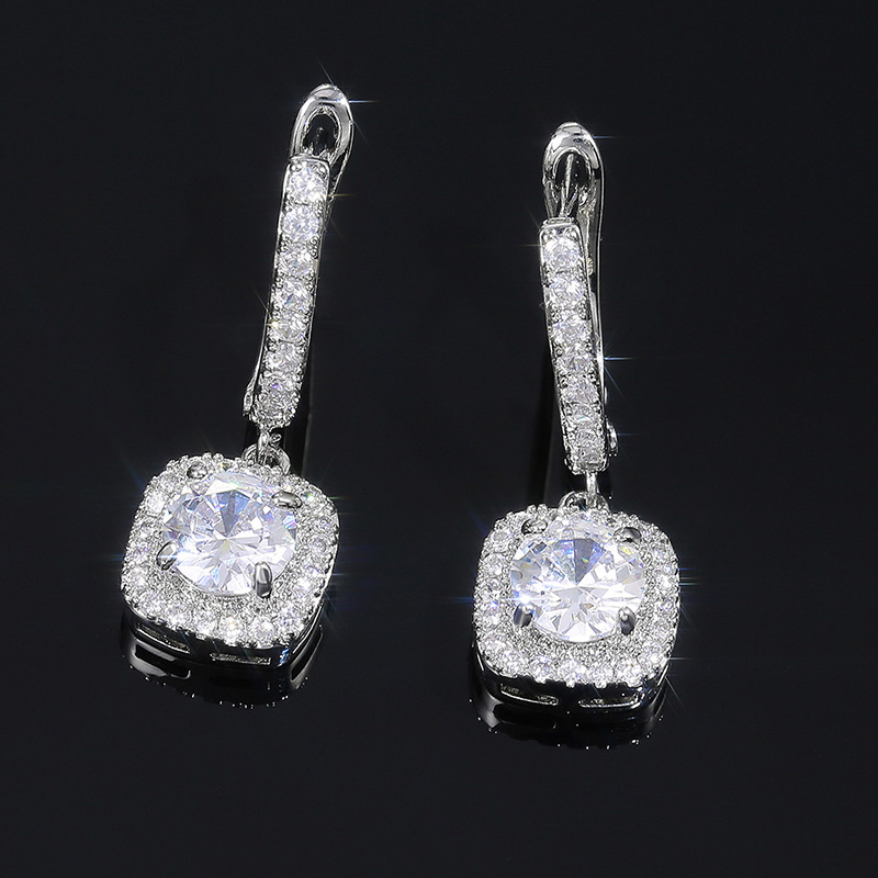 Square Cubic Zircon Diamond Earring Dangle Bling Designer Jewelry Silver Gold Crystal Drop Ear Rings for Women Fashion Fine Jewelry gift
