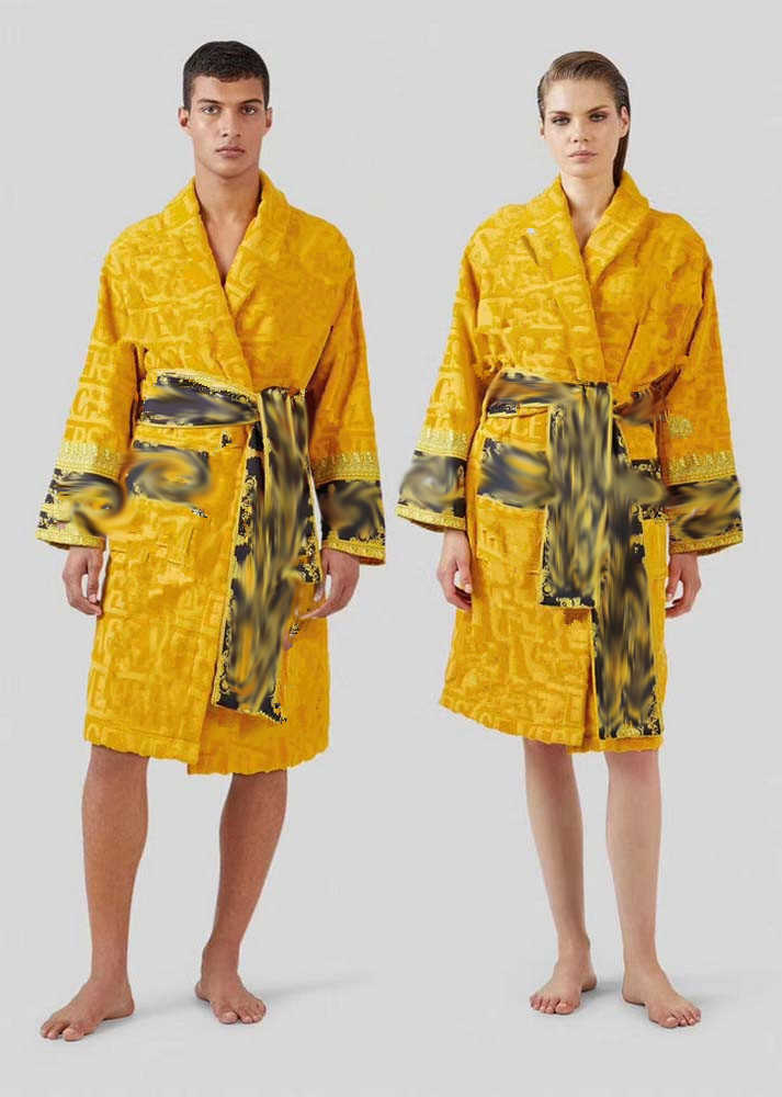 Mens Cotton Bathrobe - Luxurious Cotton Blend Long Robe for Men & Women, Designer Letter Print, Warm Winter Sleepwear, Unisex Couples Robes