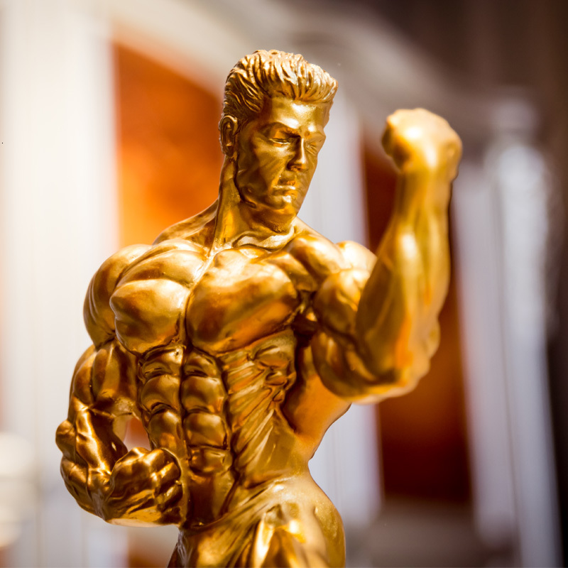 Decorative Objects Figurines Fitness Muscle Man Sets Up Bodybuilding Sports Competition Trophies Boxing Figures Statues Sculptures Gym Decorations Gif