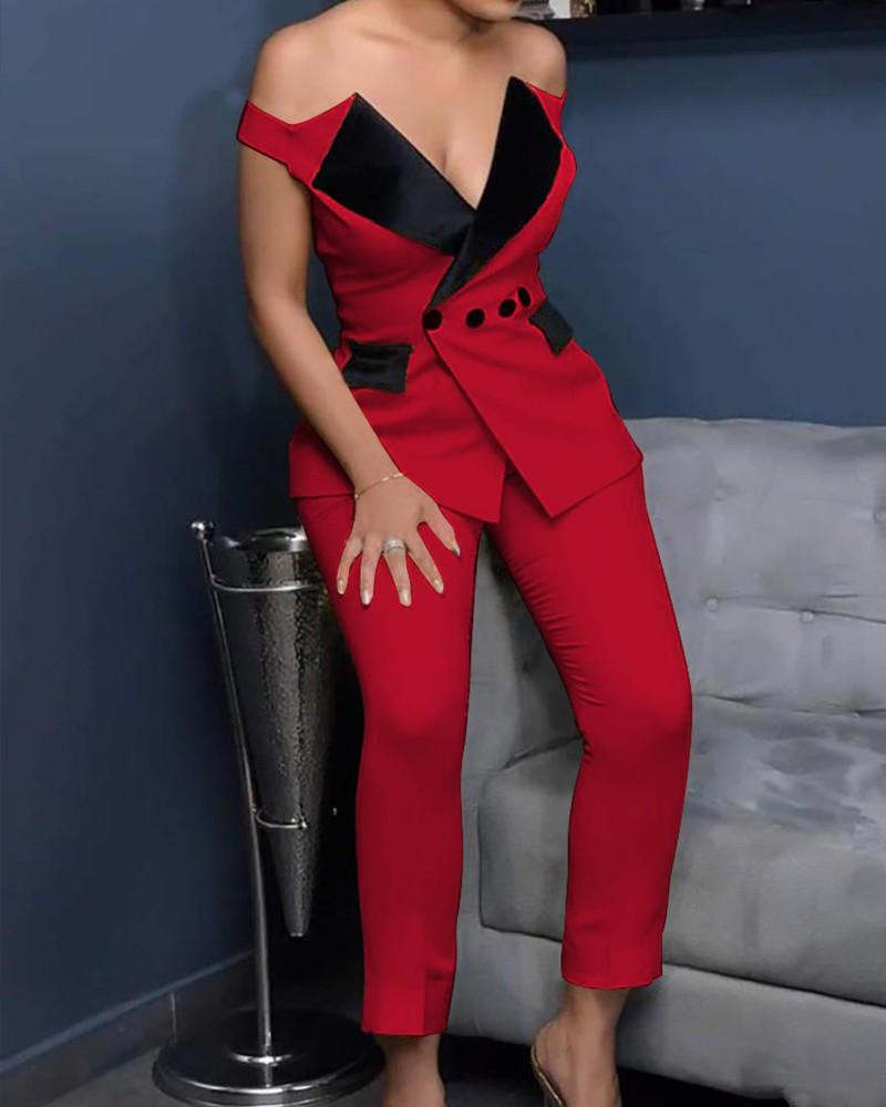 Red Mother of the Bride Suits Off Shoulder 2 Pieces Women Prom Evening Formal Wear Tuxedos Blazer For Wedding