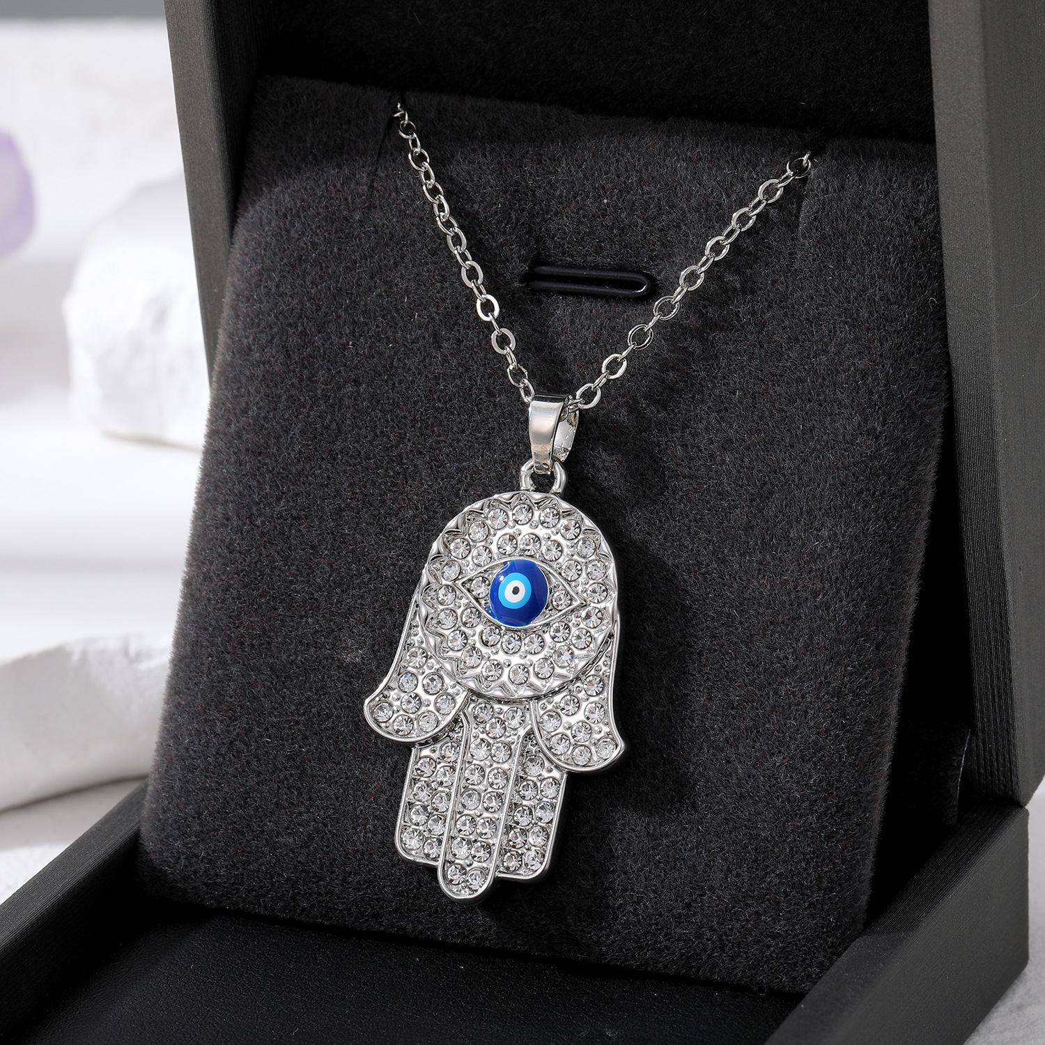 Turkey Evil Eye Fatima Hand Pendant Necklace For Women Hollow Blue Eyes Hand Necklaces Jewelry