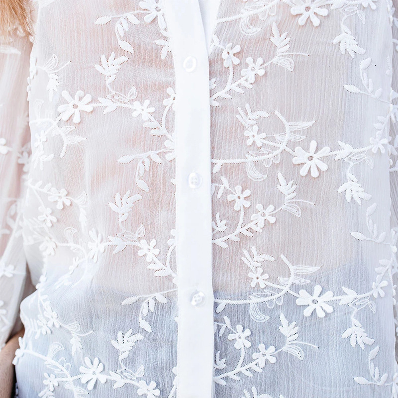 Women's TShirt Women Shirt Hollow Floral Pattern Sheer Mesh Long Sleeve VNeck Ladies Tops Summer Outdoor Casual Comfy Female Outfits 221124