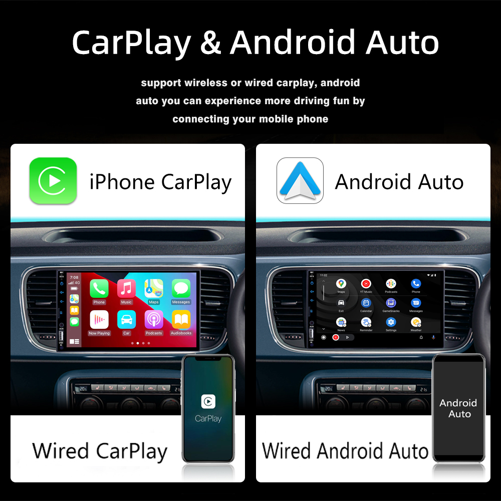 Car Multimedia Player 7 inch Car Stereo Carplay Auto Universal with Bluetooth FM Radio Receiver Camera