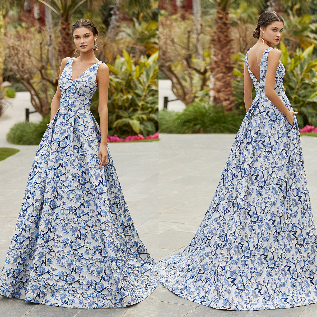 New Fashion Deep V Neck Prom Dresses Lace Appliques Party Dresses Sleeveless A Line Custom Made Evening Dress