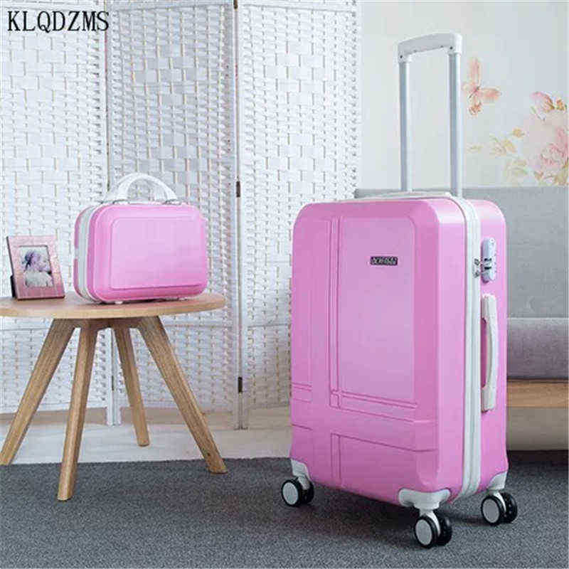 KLQDZMS British Style inch Rolling Luggage Set with Handbag Women Trolley Travel Suitcase Cosmetic Bag Wheels J220707