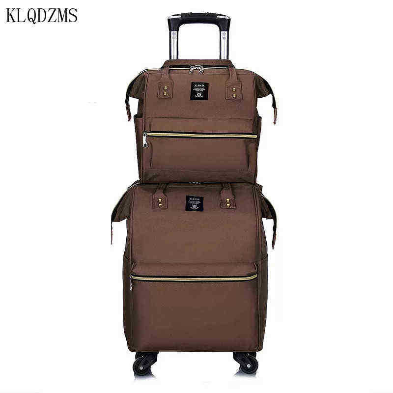 KLQDZMS women fashion luggage set trolley travel suitcase handbag Casual case bag wheels rolling J220707
