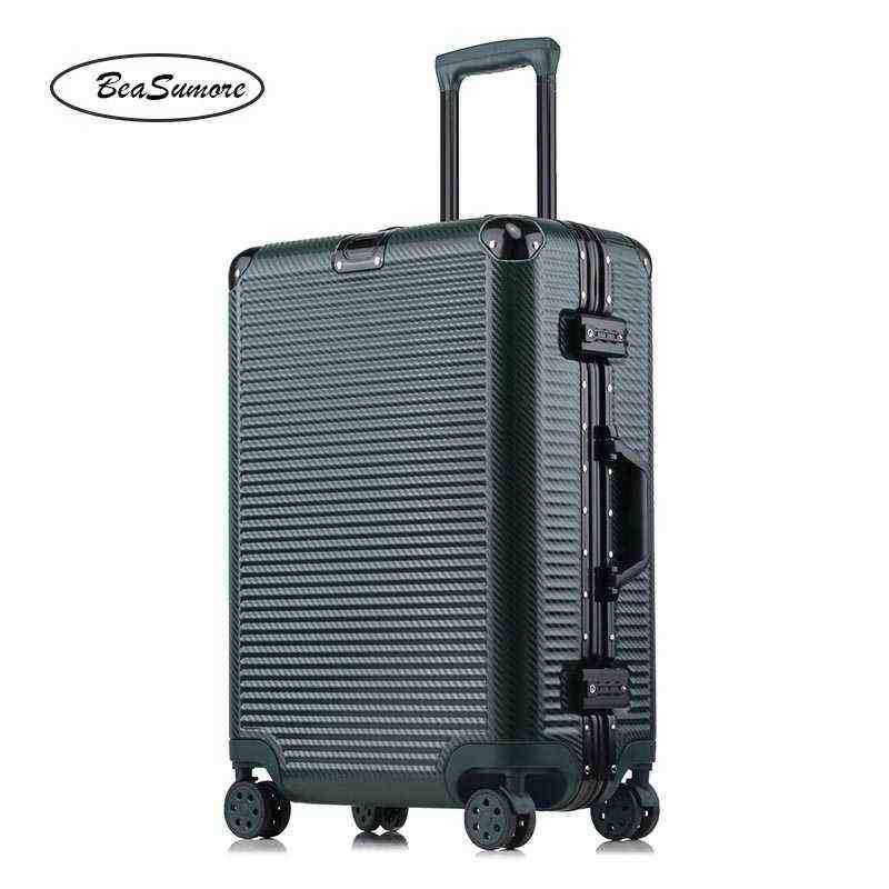 Beasumore New Weave Pattern Rolling Luggage Spinner Aluminum Frame Trolley Women Men Inch Cabin Suitcase Wheels J220707
