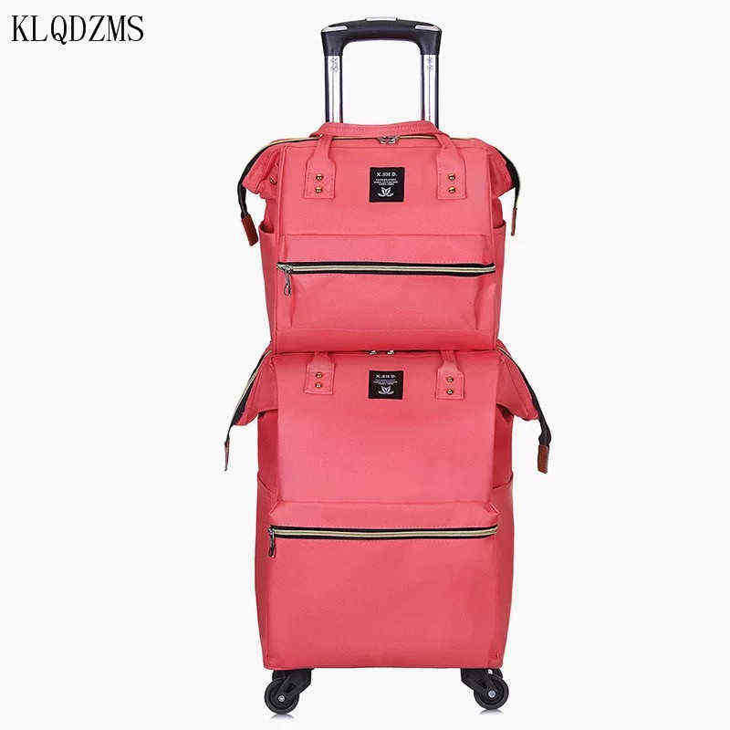KLQDZMS women fashion luggage set trolley travel suitcase handbag Casual case bag wheels rolling J220707
