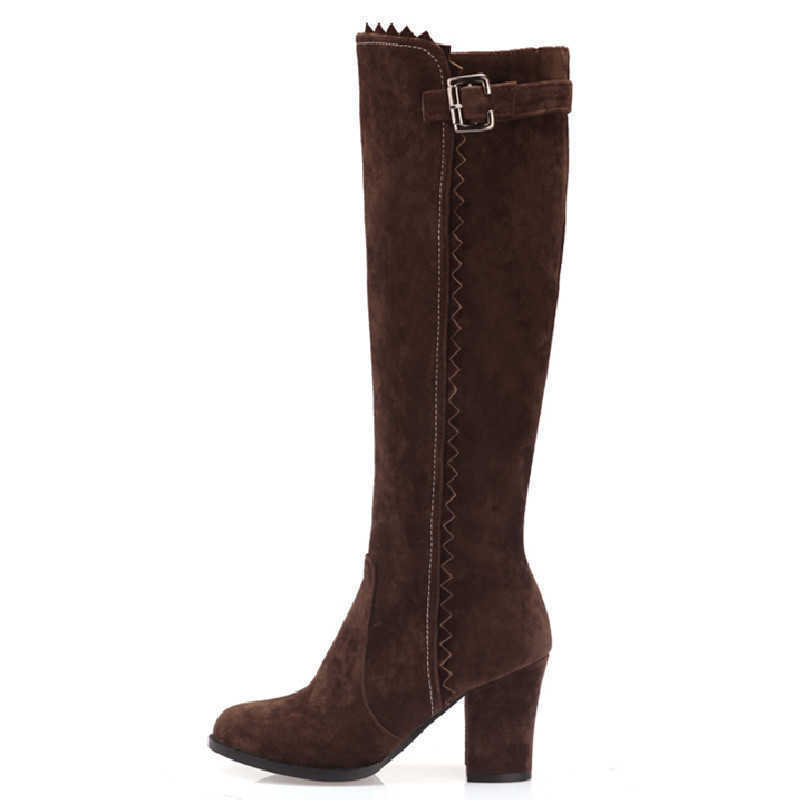 Boots Faxu Suede Knee High Boots Women Shoes Fashion Long Tall Boot Female Block High Heels Flock Brown Autumn Winter Shoes large Size J220923