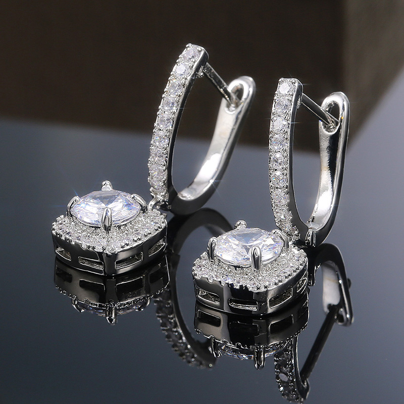 Square Cubic Zircon Diamond Earring Dangle Bling Designer Jewelry Silver Gold Crystal Drop Ear Rings for Women Fashion Fine Jewelry gift