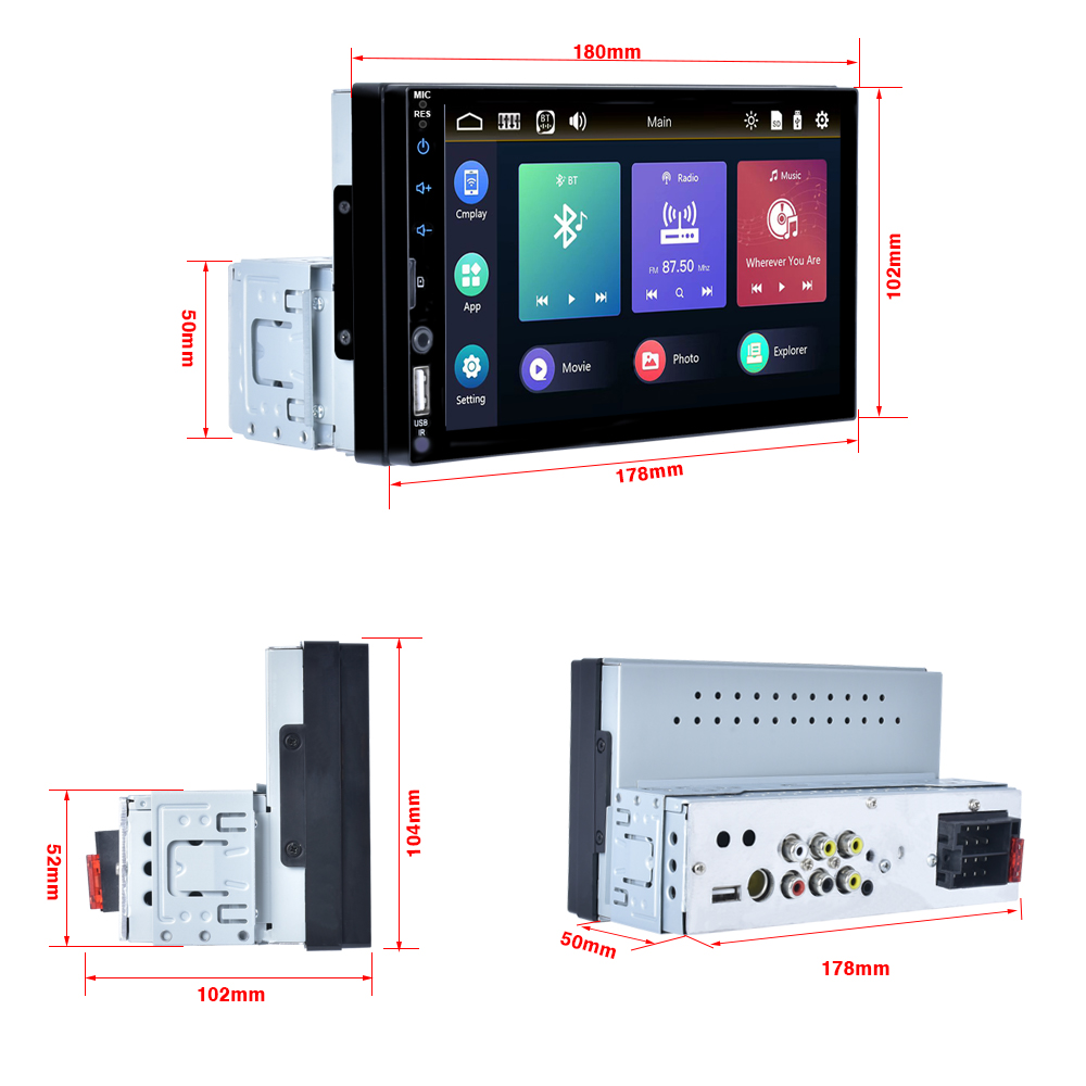 Car Multimedia Player 7 inch Car Stereo Carplay Auto Universal with Bluetooth FM Radio Receiver Camera