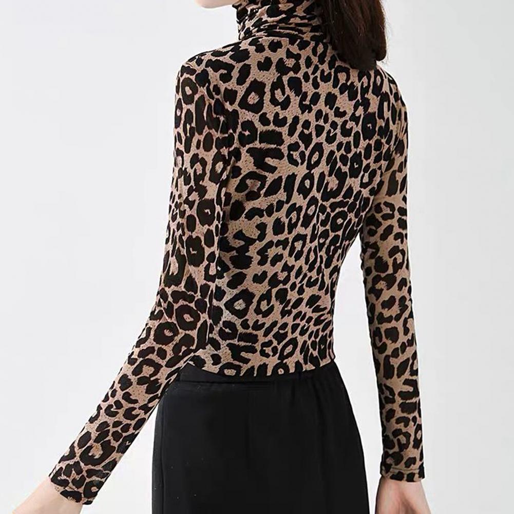 Women's Jumpsuits Rompers Sexy Women Turtle Neck Long Sleeve Leopard Print Autumn Basic Blouse Tshirt 221123