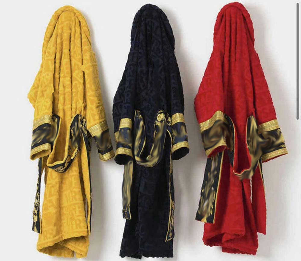 Mens Cotton Bathrobe - Luxurious Cotton Blend Long Robe for Men & Women, Designer Letter Print, Warm Winter Sleepwear, Unisex Couples Robes