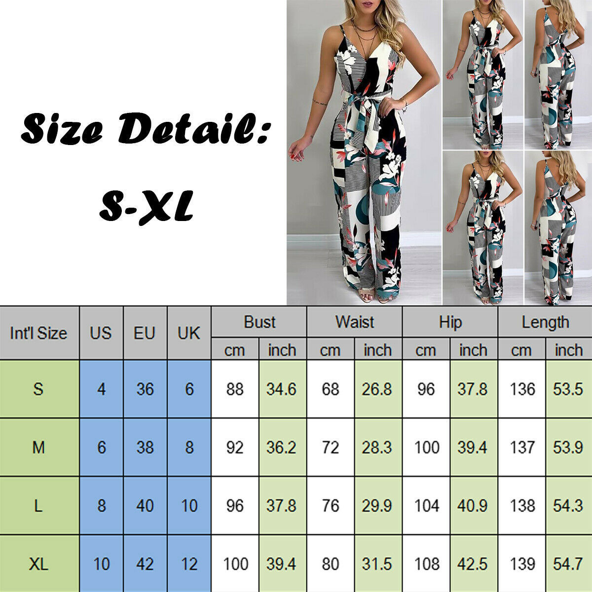 Women's Jumpsuits Rompers Women Boho Romper Floral Casual Summer Jumpsuit Bodysuit Sleeveless Loose Long Pants Trousers Holiday Beach Female Over