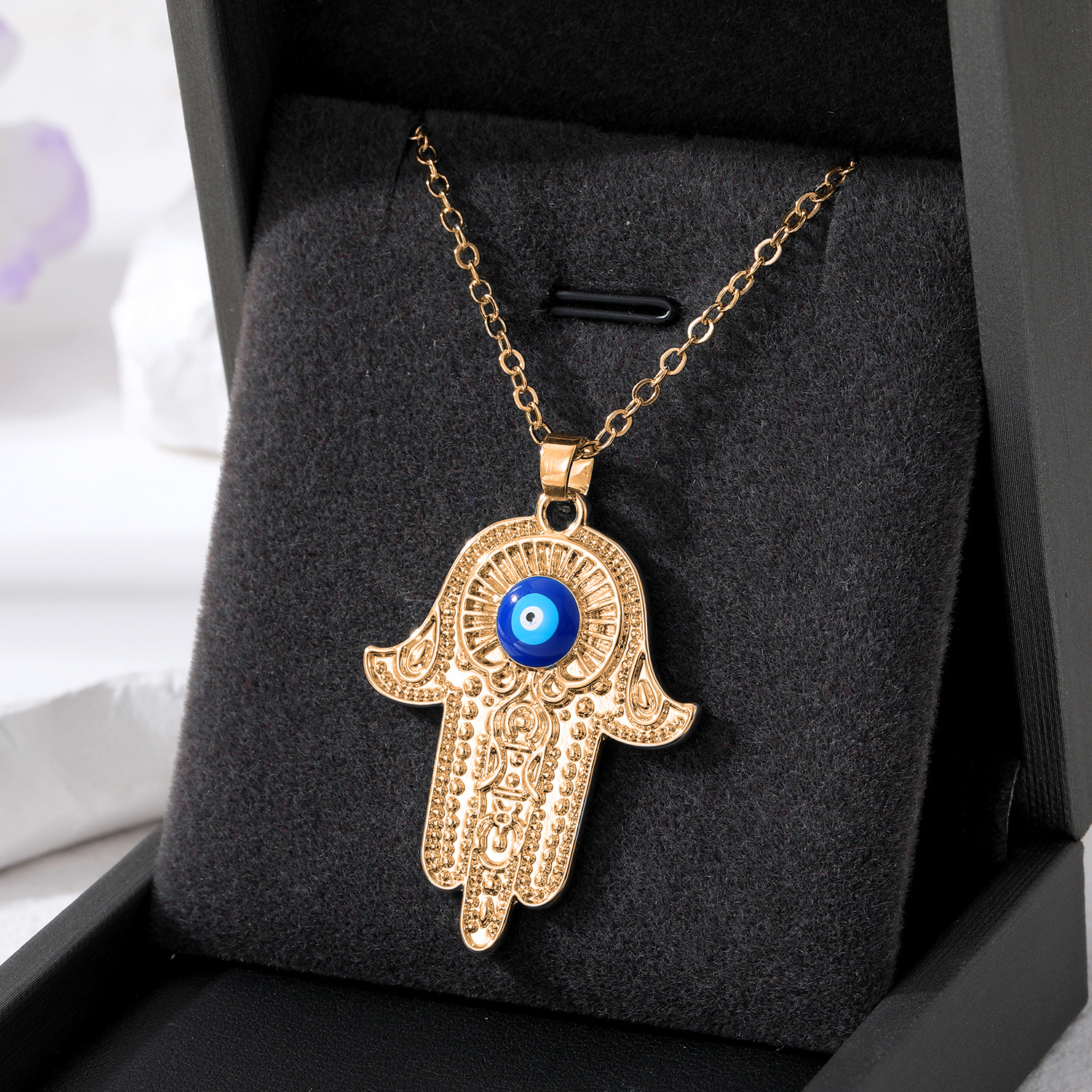 Turkey Evil Eye Fatima Hand Pendant Necklace For Women Hollow Blue Eyes Hand Necklaces Jewelry