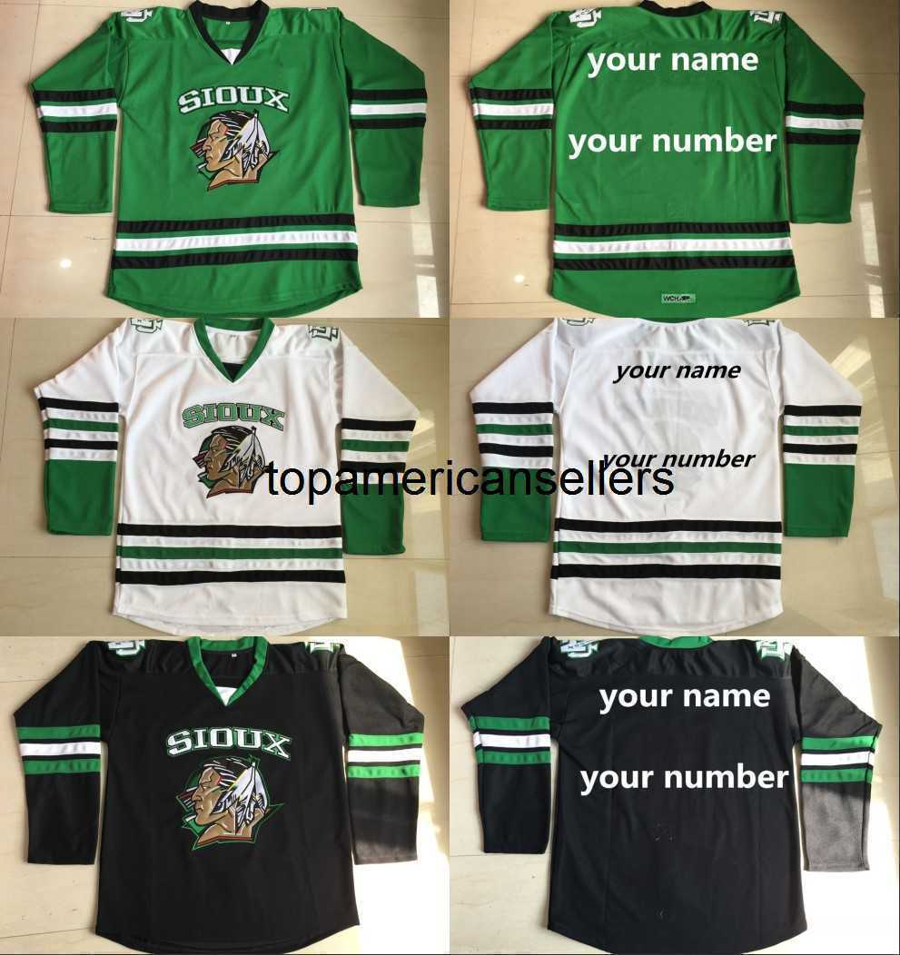 Custom Personalized Mens North Dakota Fighting Sioux Hockey Jersey Any Name Number Green White Black Stitched Jerseys