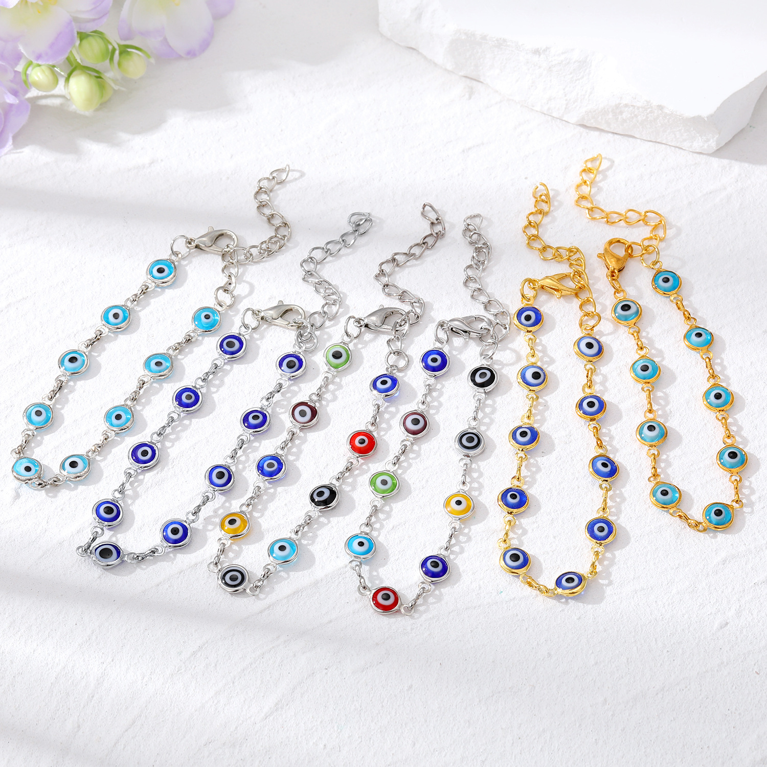 Turkish Evil Eye Bracelet Colorful Red Blue Eyes Lucky Bracelets for Women Link Chain Bracelet Jewelry