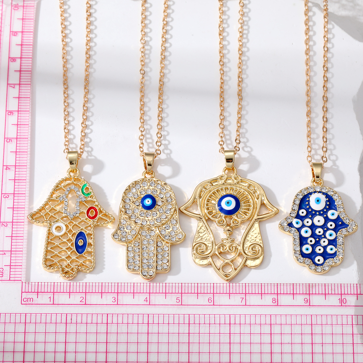 Turkey Evil Eye Fatima Hand Pendant Necklace For Women Hollow Blue Eyes Hand Necklaces Jewelry