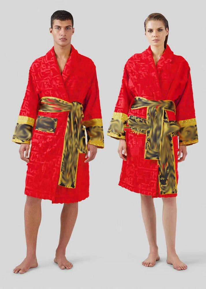 Mens Cotton Bathrobe - Luxurious Cotton Blend Long Robe for Men & Women, Designer Letter Print, Warm Winter Sleepwear, Unisex Couples Robes