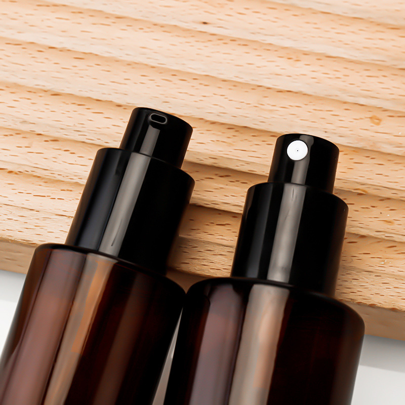 Amber Glass Pump Bottles Flat Shoulder Refillable Spray Bottle for Serum Essential Oil Perfume Lotion 30ml 50ml 80ml 100ml