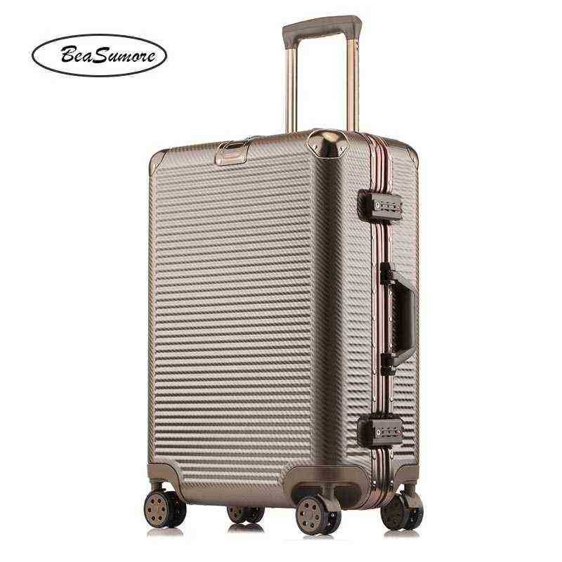 Beasumore New Weave Pattern Rolling Luggage Spinner Aluminum Frame Trolley Women Men Inch Cabin Suitcase Wheels J220707