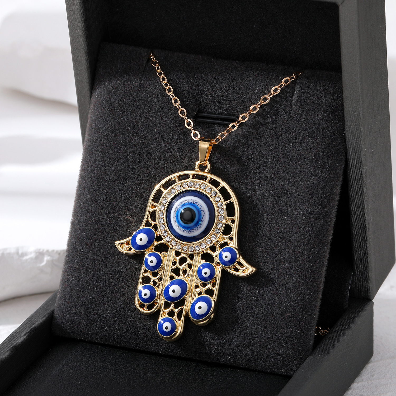 Enamel Turkey Evil Eye Fatima Hand Necklace For Women Hollow Blue Eye Hand Necklaces Jewelry